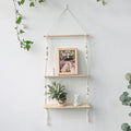 Wooden Macrame Display Stand Shelf for Home Decor by Axyaa
