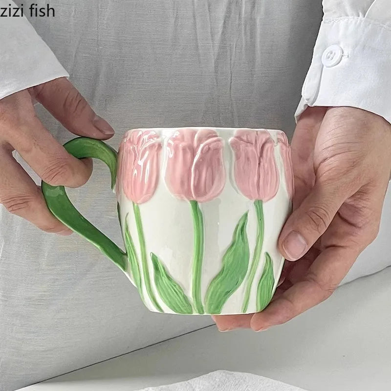 Axya Hand-Painted Ceramic Coffee Mug Tea Cup High Beauty Milk Cup Home Breakfast Cup