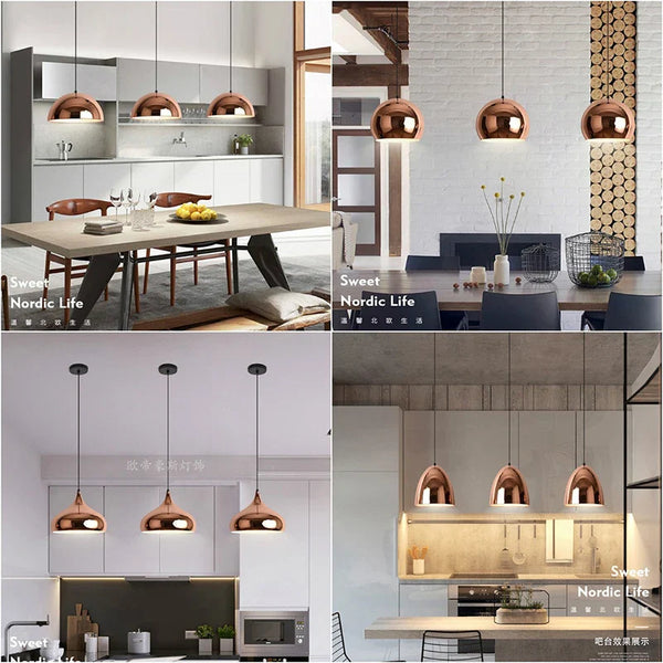 Axyaa Nordic Rose Gold Pendant Lights E27 for Dining, Kitchen & Bar Decor