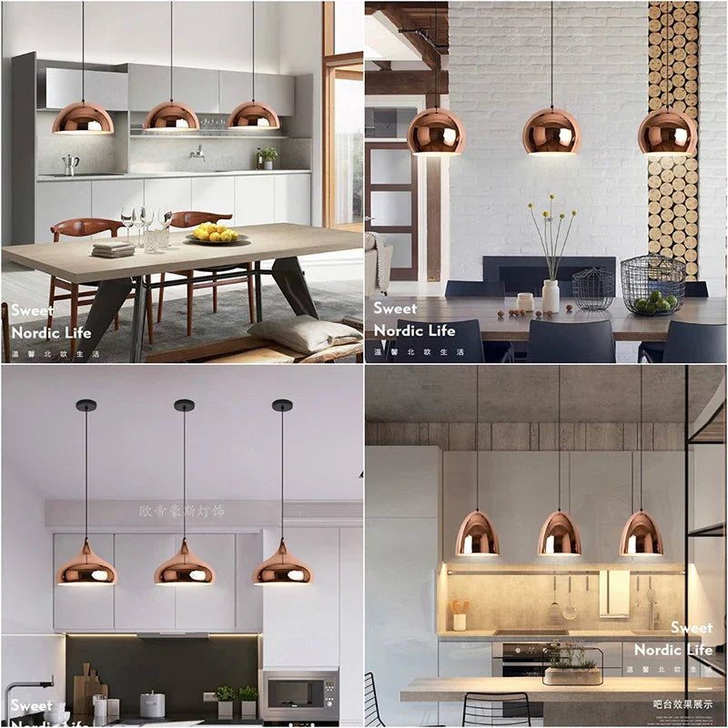 Axya Rose Gold Metal Pendant Lights for Kitchen Dining Bar Café E27