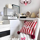 Axyaa Red Striped Velvet Sofa Pillow for Festive Living Room Decor
