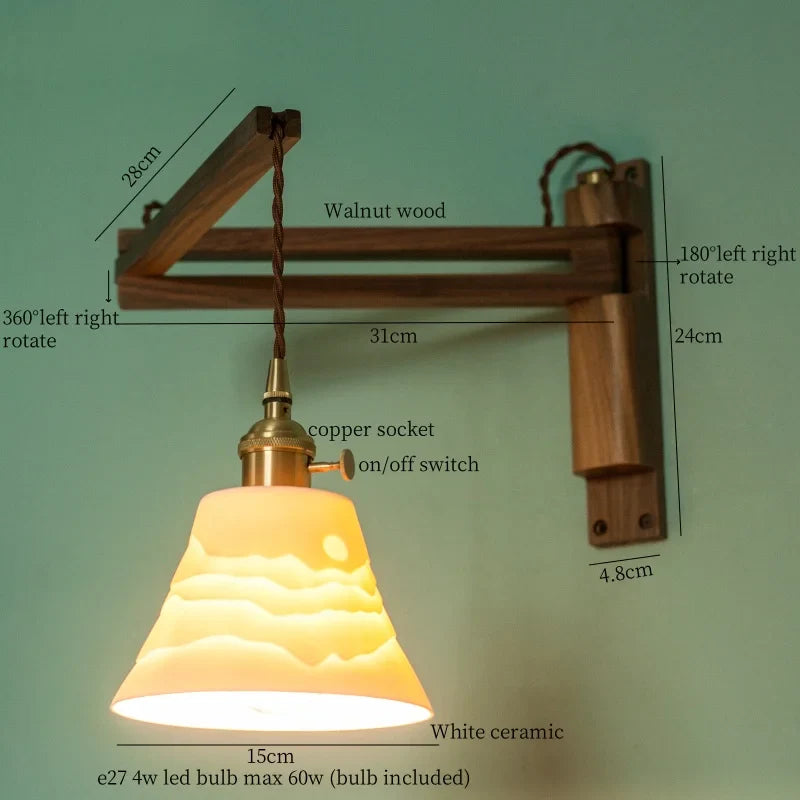 Axyaa White Ceramic LED Wall Sconce with Wood and Copper Finish