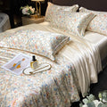 Axyaa Floral Silk Bedding Set Duvet Cover Sheet Pillowcase Luxury Soft Bedsheet