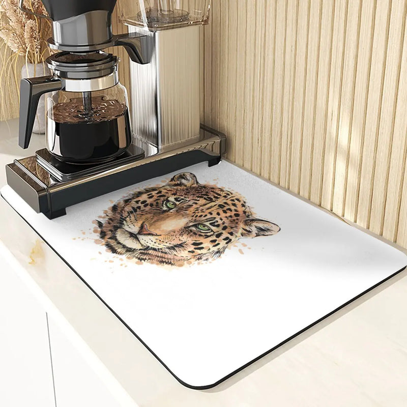 Axyaa Cheetah Print Absorbent Drying Mat & Coasters Set