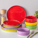 Axyaa Handpainted Spirals Ceramic Plate Set - Mix-Color, 12/18/24PCS, Dinner/Dessert/Bowl/Soup Plates
