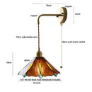 Axyaa Tiffany Yellow Glass Wall Sconce LED Light Fixture Copper Pull Chain