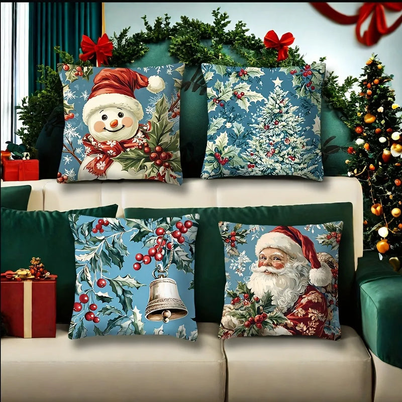Axyaa Christmas Pillowcase with Retro Santa Claus Snowman Print