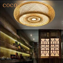 Axyaa Gold Bamboo Rattan Chandelier, Creative Art Ceiling Light Shade for Family Room Decor