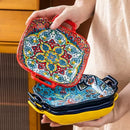 Axyaa Bohemian Style Ceramic Pasta Dish 9-Inch Salad Plate with Double Ear.