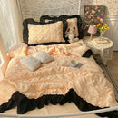 Axyaa Seersucker Chiffon Lace Summer Cool Quilt 3-Piece Set