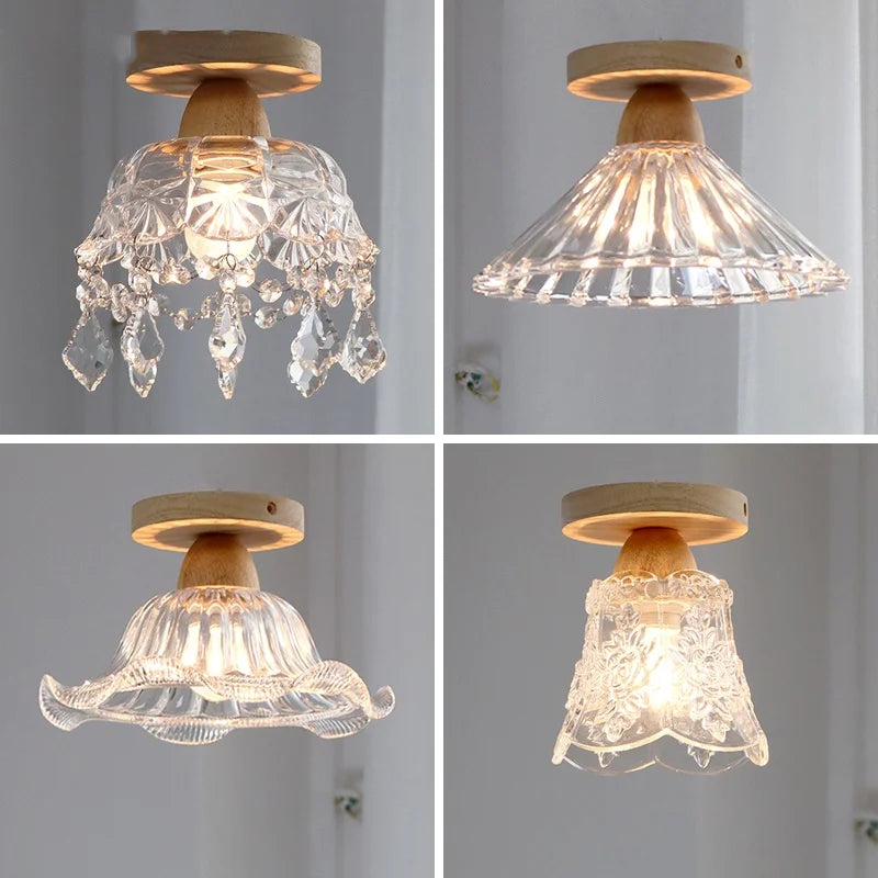 Axyaa Crystal Wood LED Ceiling Lamp Clear Glass Modern Ceiling Lights