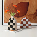 Axyaa Geometric Check Pattern Ceramic Vase for Stylish Home Decor