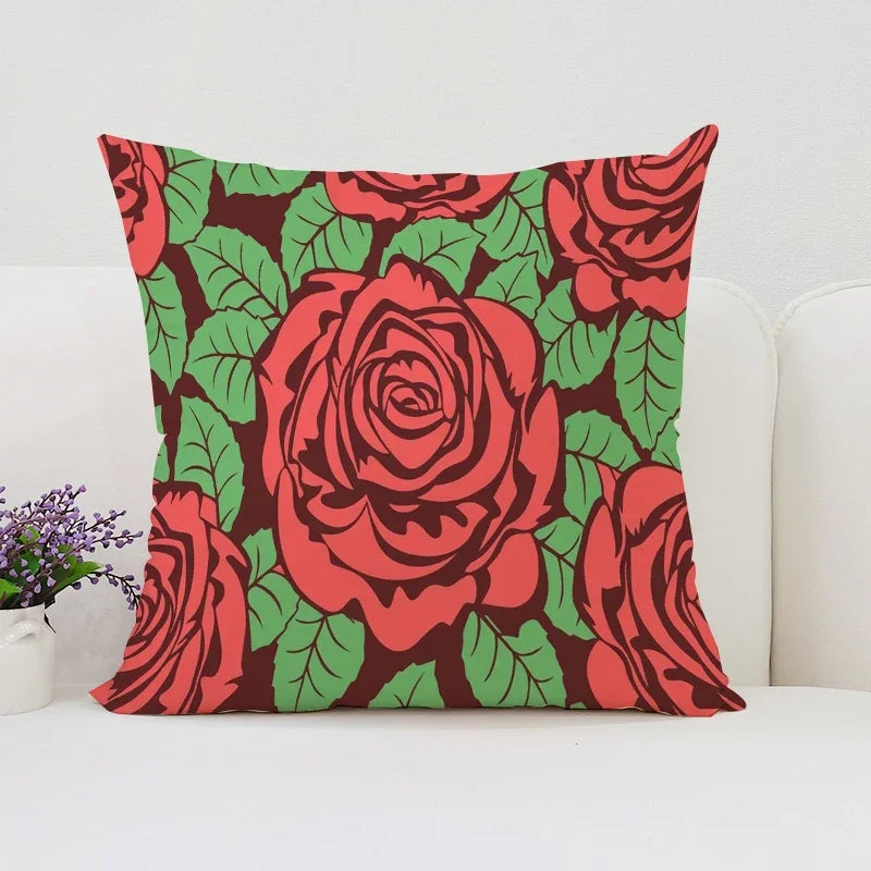 Axyaa Rose Flowers Decorative Pillow Cover 45x45 Cushion Cover Cases Home Decoration