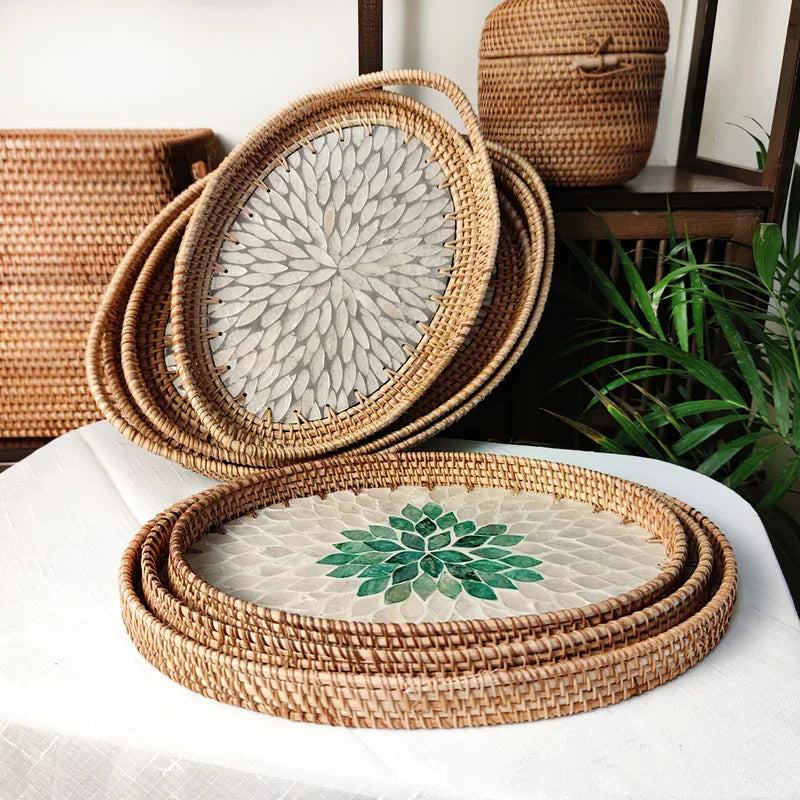 Axya Handwoven Rattan Basket: Home Tableware Organizer & Snack Platter