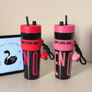 Axyaa 900ml Sports Water Bottle With Straw Keychain, Leakproof Plastic Tumbler