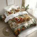 Axyaa Christmas Quilt Cover Set with Santa Claus, Sleigh, Reindeer & Snowman Patterns