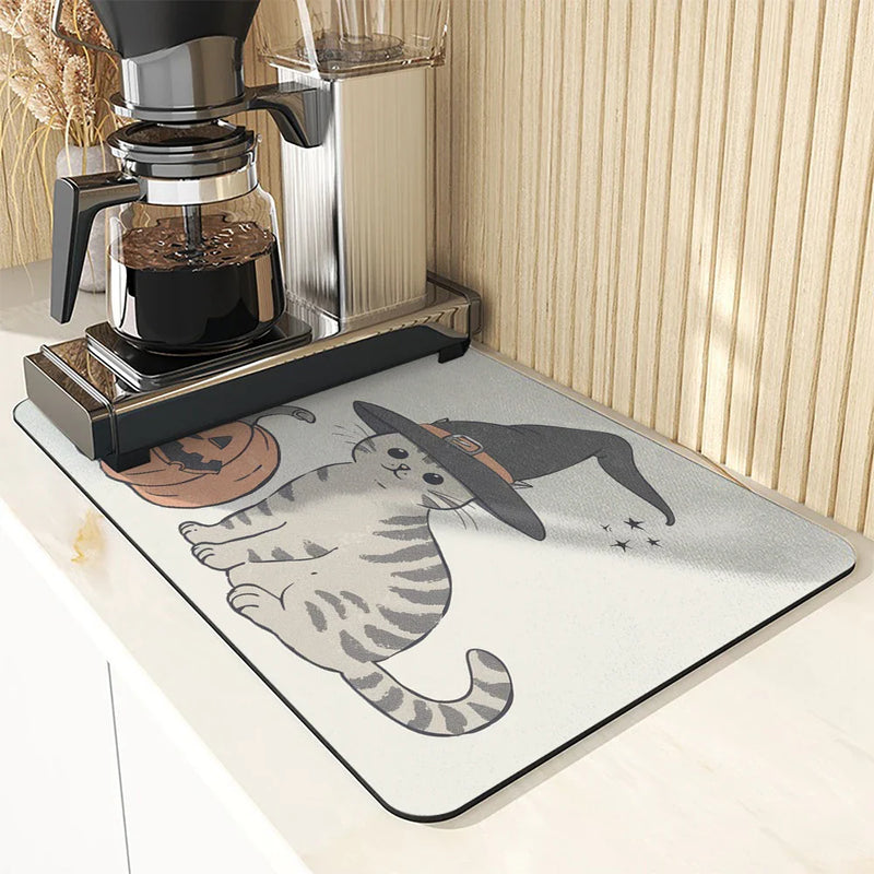 Axyaa Halloween Head Absorbent Mat: Antiskid, Quick Dry, Draining Kitchen Mat