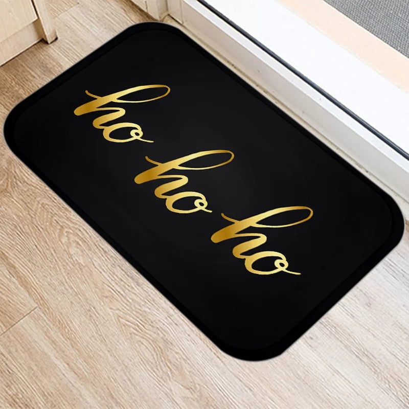 Axyaa Merry & Happy Year Door Mat: Golden Black Letter Print, Non-Slip Floor
