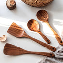 Axyaa Wood Kitchen Utensil Set - Skimmer Spoons, Salad Scoop, Non-Stick Colander