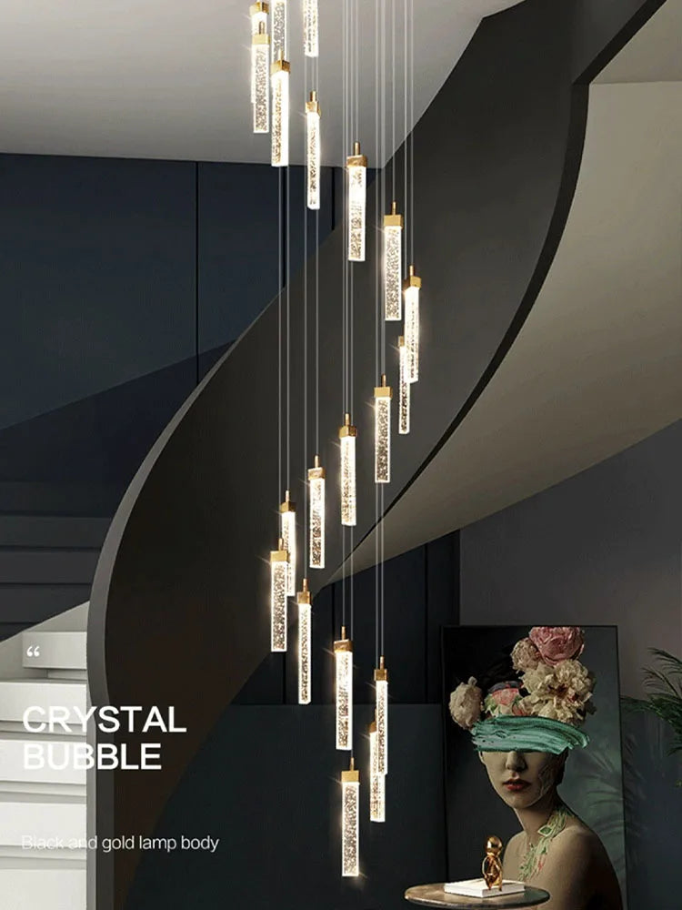 Axyaa Crystal Ceiling Chandelier: Modern Nordic Pendent Lamp, Long Staircase Chandelier