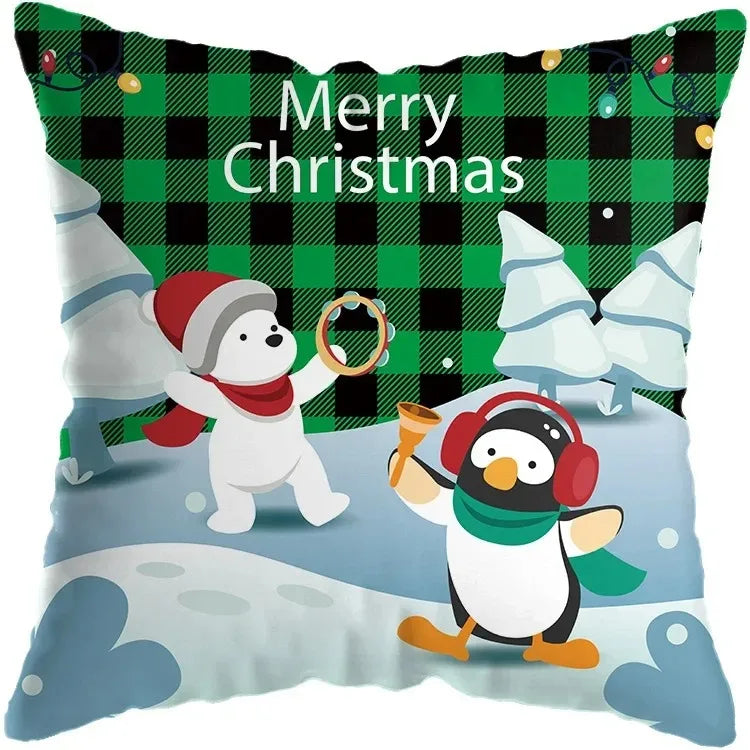 Cute Santa Claus Snowman Print Pillowcase for Axyaa Christmas Party Decor