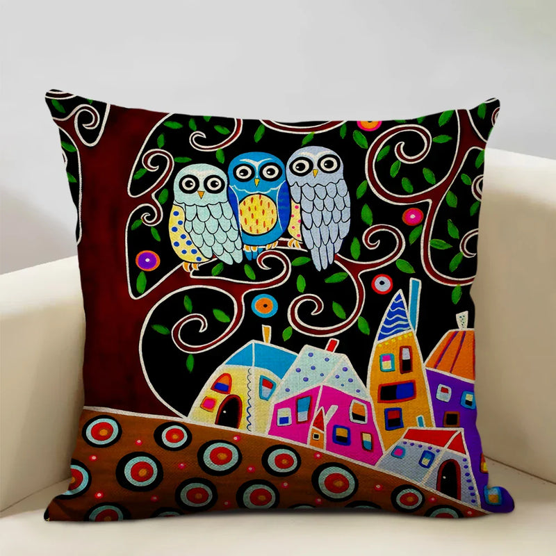 Axyaa Scenic Illustration Cushion Cover 45x45cm for Home Art Decoration