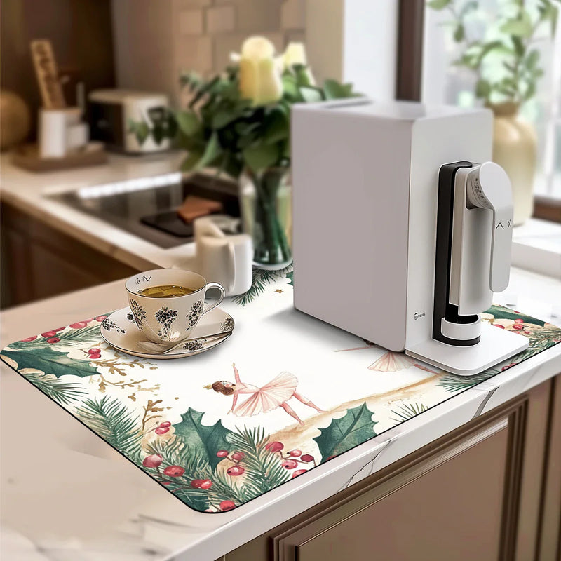 Axyaa Watercolor Nutcracker Kitchen Absorbent Drying Mat