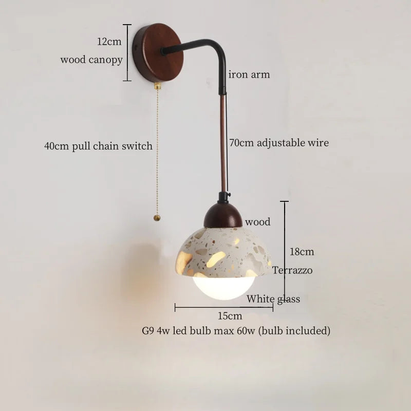 Axyaa Wabi Sabi Terrazzo LED Wall Lamp Pull Chain Switch Stair Light