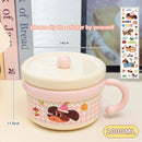 Axyaa Kawaii Ramen Bowl Set: Stainless Steel Bowl with Lid, Spoon, Chopsticks