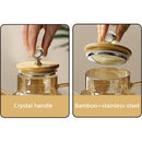 Axya 1.8L Amber Glass Teapot with Bamboo Cover, Perfect for Cold Water and Scented Tea