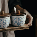 Axya 3-Piece Ceramic Spice Box Set: Embossed Round Seasoning Jar, Sugar Salt Shaker