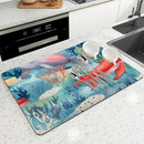 Axyaa Marine Whales Desk Drain Pad, Heat Resistant Non-slip Kitchen Drying Mat