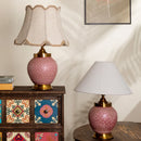 Axyaa Nordic Ceramic Floor Lamp Vase Design with LED Light and Fabric Lampshade
