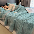 Axyaa Cozy Coral Fleece Velvet Blanket Set with Letter Jacquard - Plush Throw & Pillow Cover