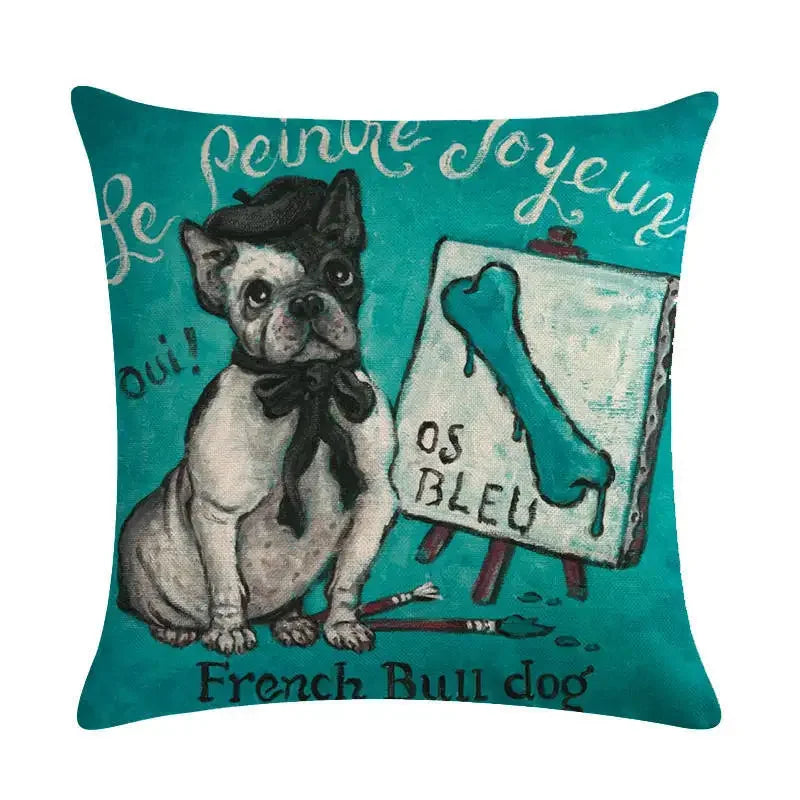 Axyaa Cartoon Dog Linen Cushion Cover for Office Furniture and Sofa Decor
