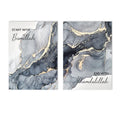 Islamic Bismillah Alhamdulillah Blue Gray Gold Marble Canvas Wall Art by Axyaa