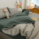 Axyaa Plaid Queen Size Duvet Cover Set with Sheets - High Quality Skin Friendly Bedding
