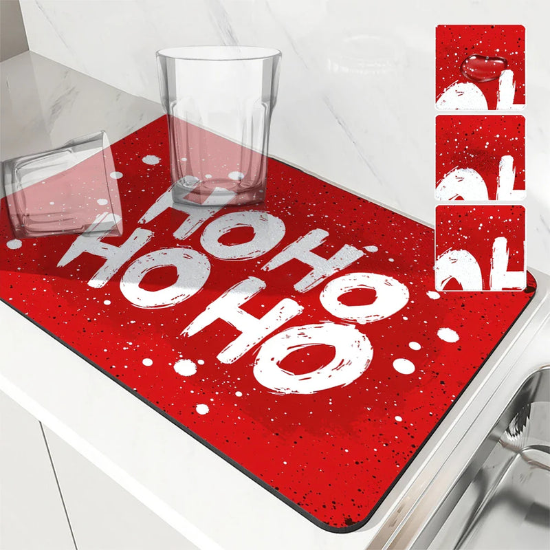 Axyaa Christmas Dot Dry Mat Set - Absorbent & Anti-slip Drain Pad for Kitchen & Bathroom