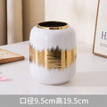 Axyaa Ceramic Geometric Vase Golden Pattern Jar Home Decor Ornament