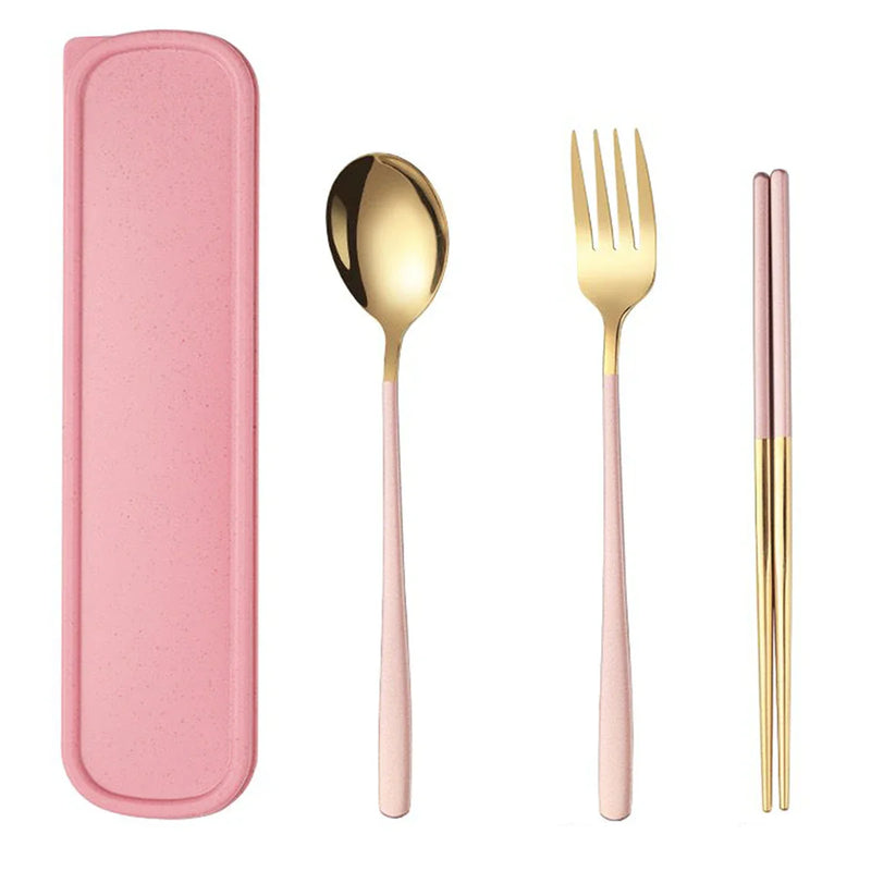 Axyaa 3pc Tableware Set: Fork, Spoon, Chopsticks Dessert Combination
