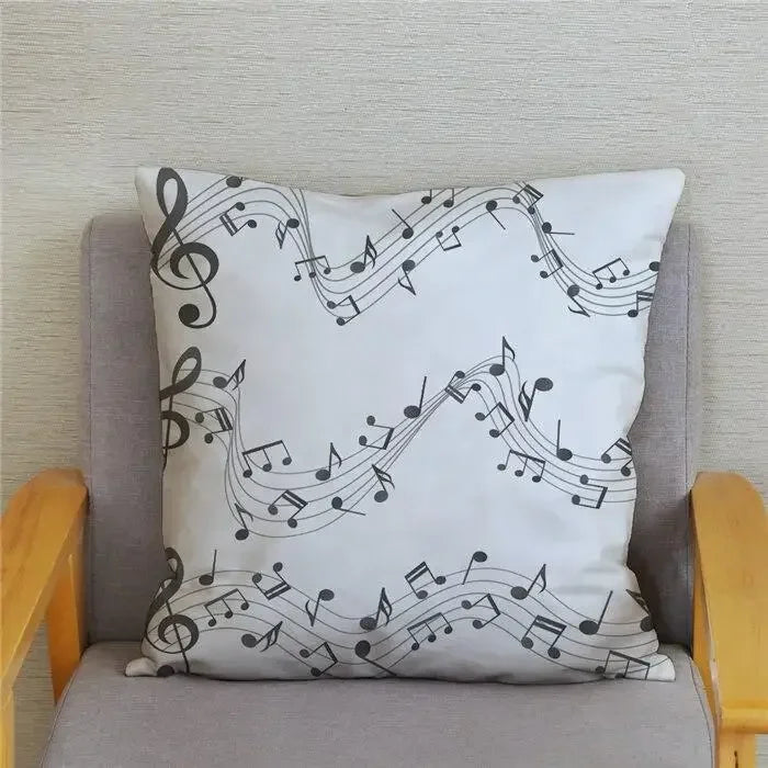 Axyaa Cartoon Sheet Music Printed Cushion Cover for Bedroom and Living Room