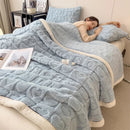 Axyaa Heart Pattern Coral Fleece Blanket: Double Layer Thicken Warm Plush Sofa Throw