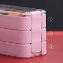 Axyaa 3-layer Wheat Straw Lunch Box with Dinnerware, Microwavable Bento Box for Adults