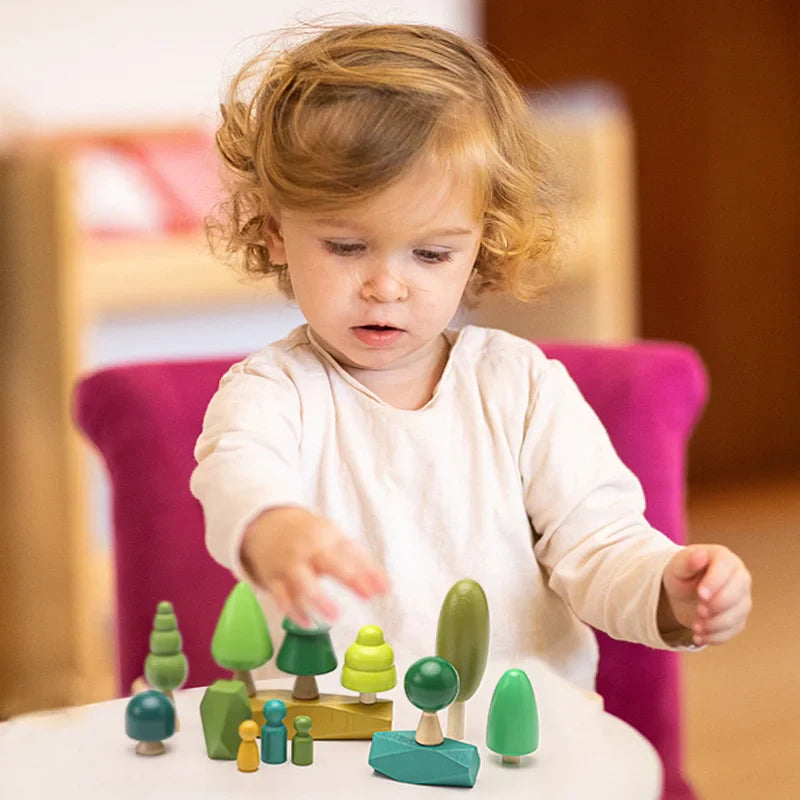 Axya Wooden Forest Tree Montessori Toy Set - Kids Stacking Blocks & Room Decoration