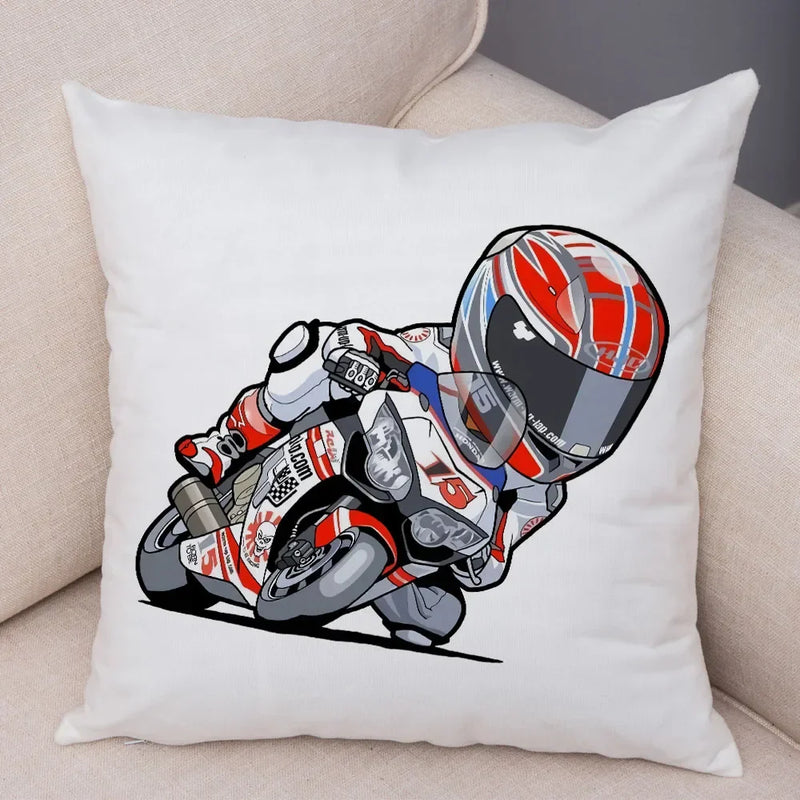 Axyaa Cartoon Sport Motorcycle Cushion Cover - Super Soft Plush Pillow Case