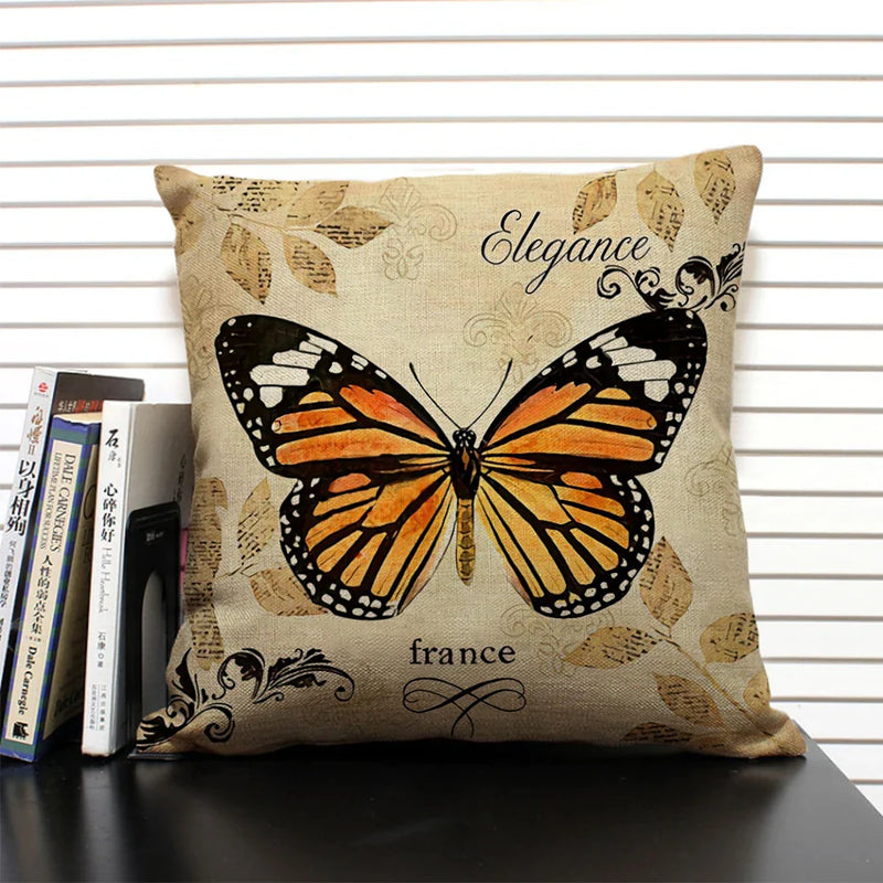 Axyaa Butterfly Linen Cushion Cover - Home Decor Pillowcase for All Seasons
