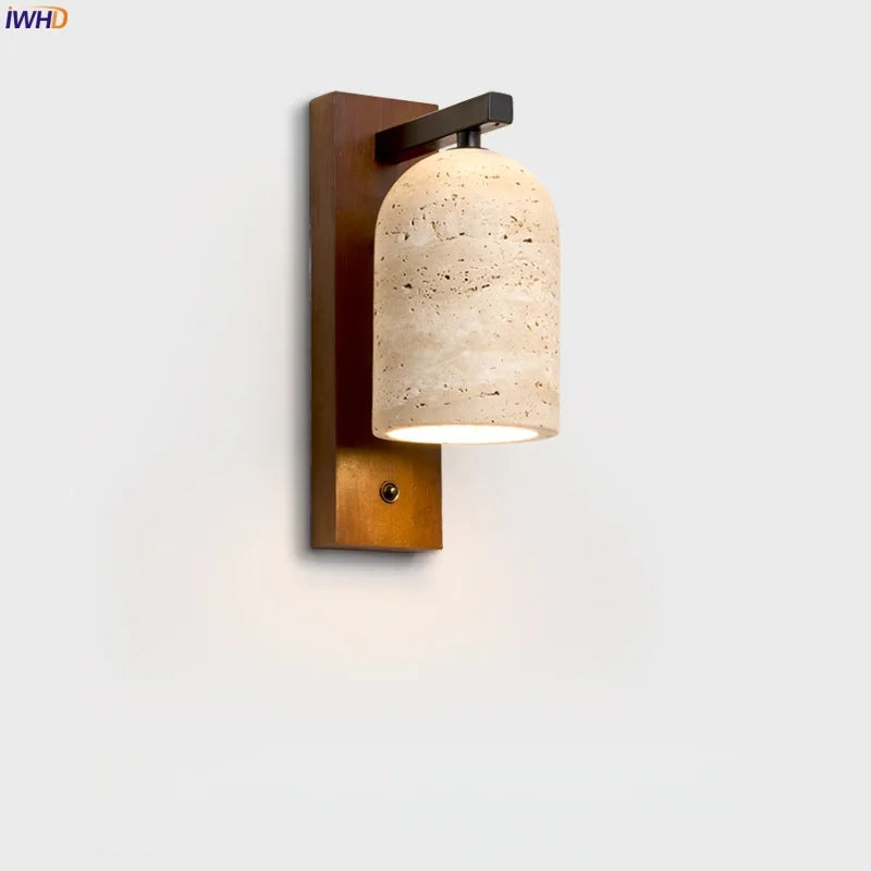 Axyaa Yellow Travertine LED Wall Sconce - Mid Century Modern Button Switch Stair Light
