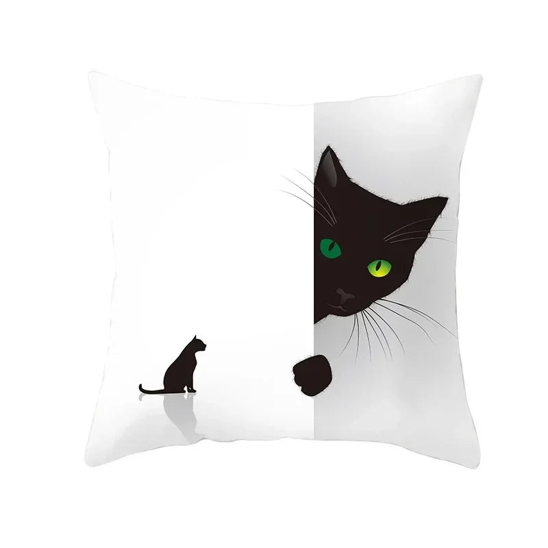 Axyaa Black Cat Pumpkin Cushion Cover 45x45 cm - Home Decor Funny Printed Pillow Case