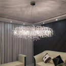 Axyaa Silver Crystal Chandelier: Elegant Rectangular Ceiling Fixture for Living Room & Restaurant.