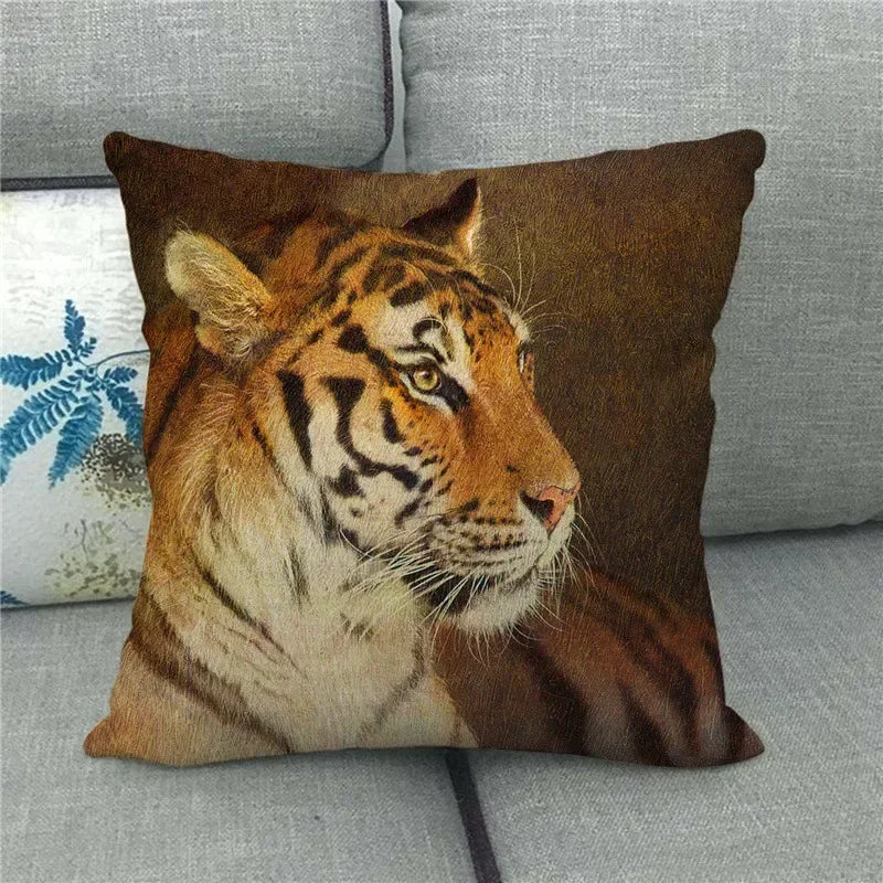 Axyaa Tiger Lion Printed Cushion Cover for Home Sofa Bed Decoration